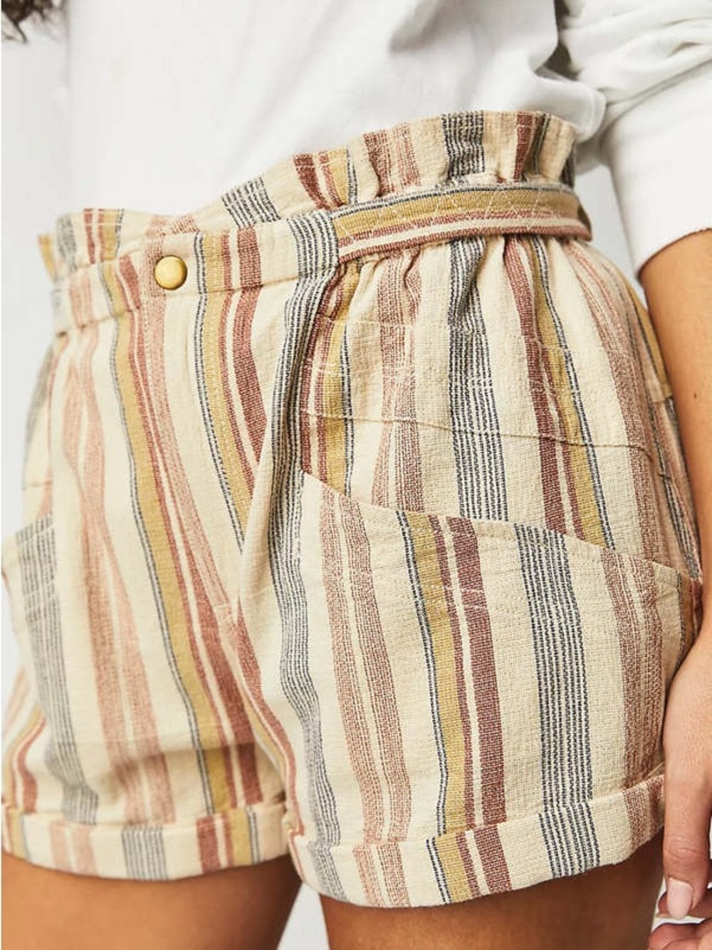 Free People Topanga Yarn Dye Shorts XS 100% Cotton Paperbag Waist Striped